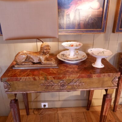 Pair of Italian consoles from the directoire period, painted red faux-marble décor - ca.1795