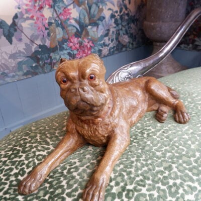 Terracotta painted reclining bulldog ca.1950