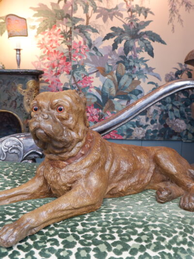 Pair of bulldogs in painted terracotta 19th century