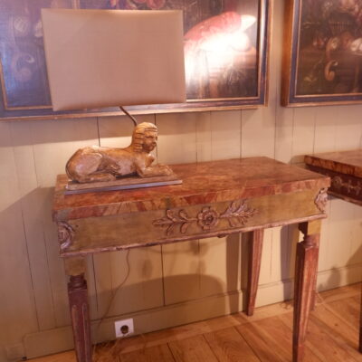 Pair of Italian consoles from the directoire period, painted red faux-marble décor - ca.1795