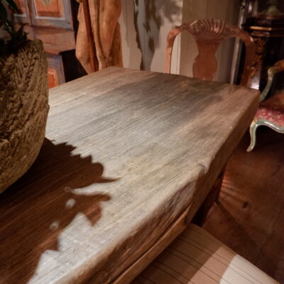 Large primitive table or console in grey elm late 19th century