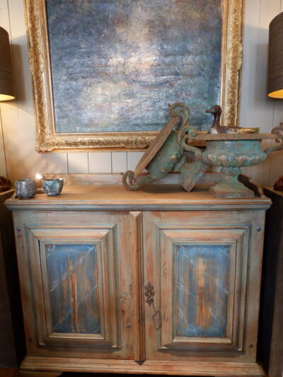 Pale blue & green Swedish Baroque sideboard, late 19th century