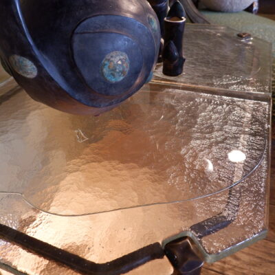 Large Brutalist coffee table in glass & bronze ca.1960