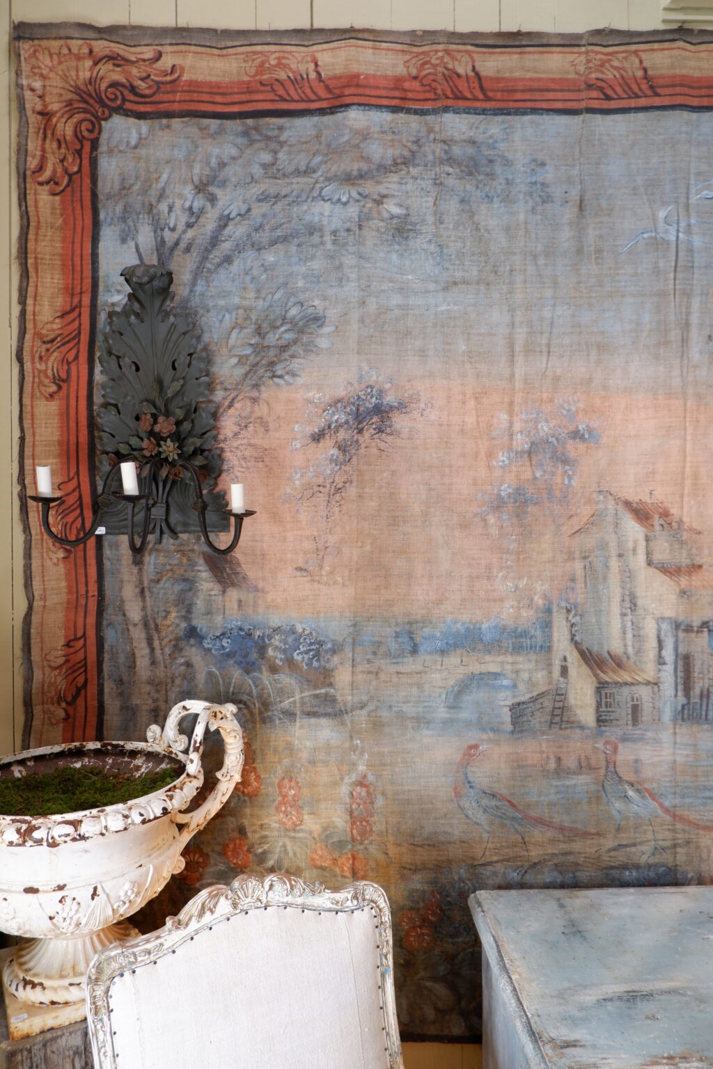 Grande toile peinte d'époque XVIIIe - tons pastels – Image 9