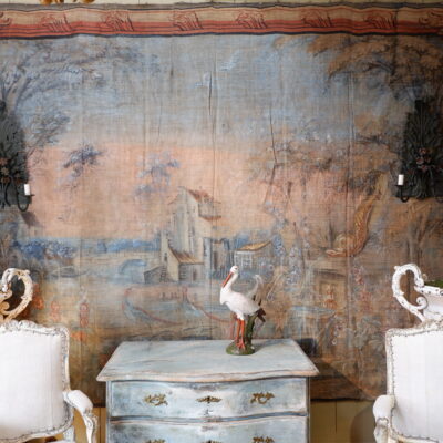 Large 18th century painted canvas - pastel tones