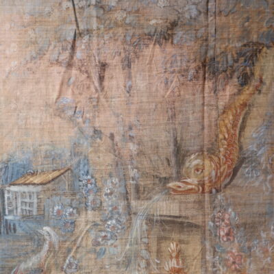 Large 18th century painted canvas - pastel tones