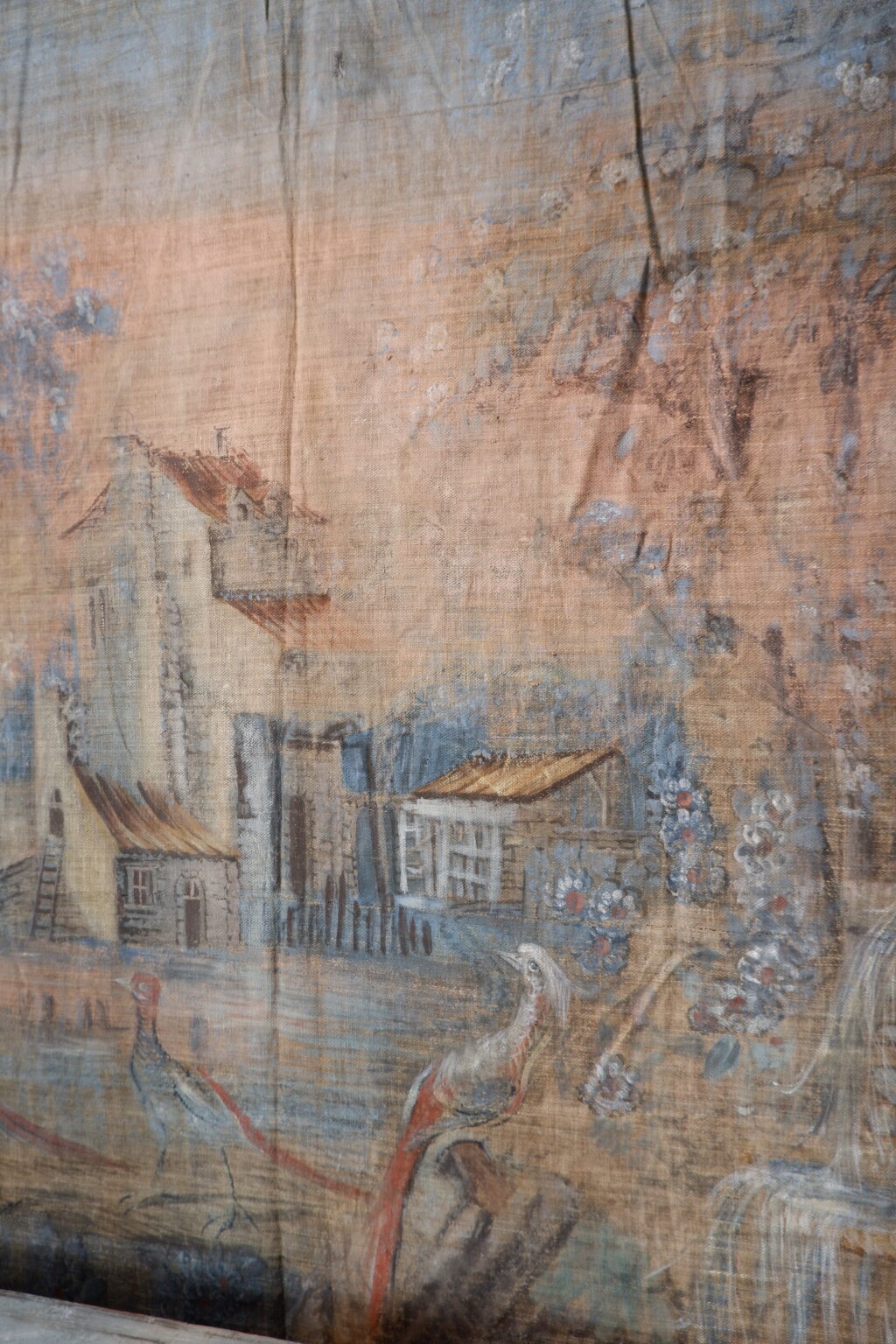 Grande toile peinte d'époque XVIIIe - tons pastels – Image 7