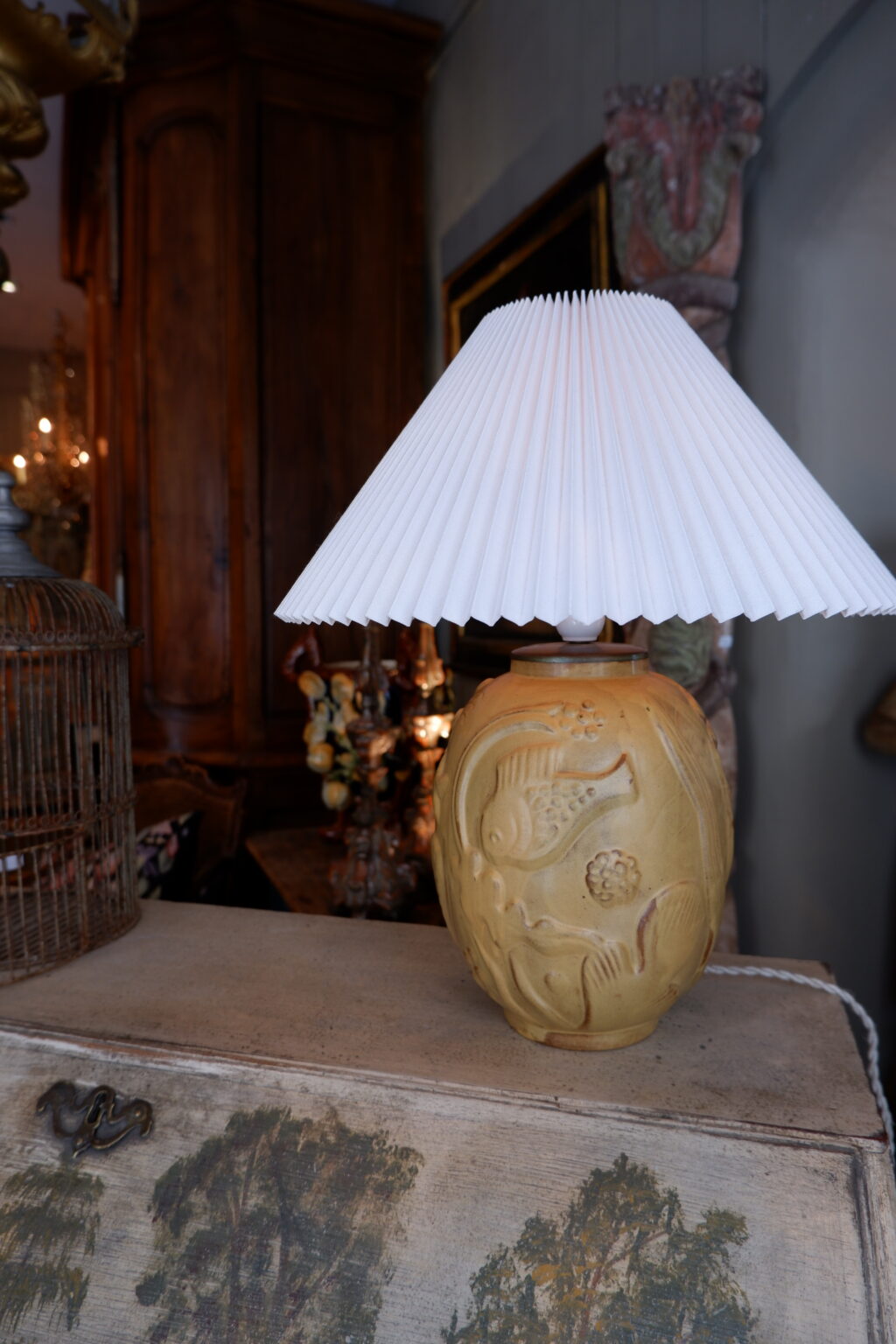 Une lampe email jaune décor Marin par Anna-Lisa Thomson pour Uppsala Ekeby