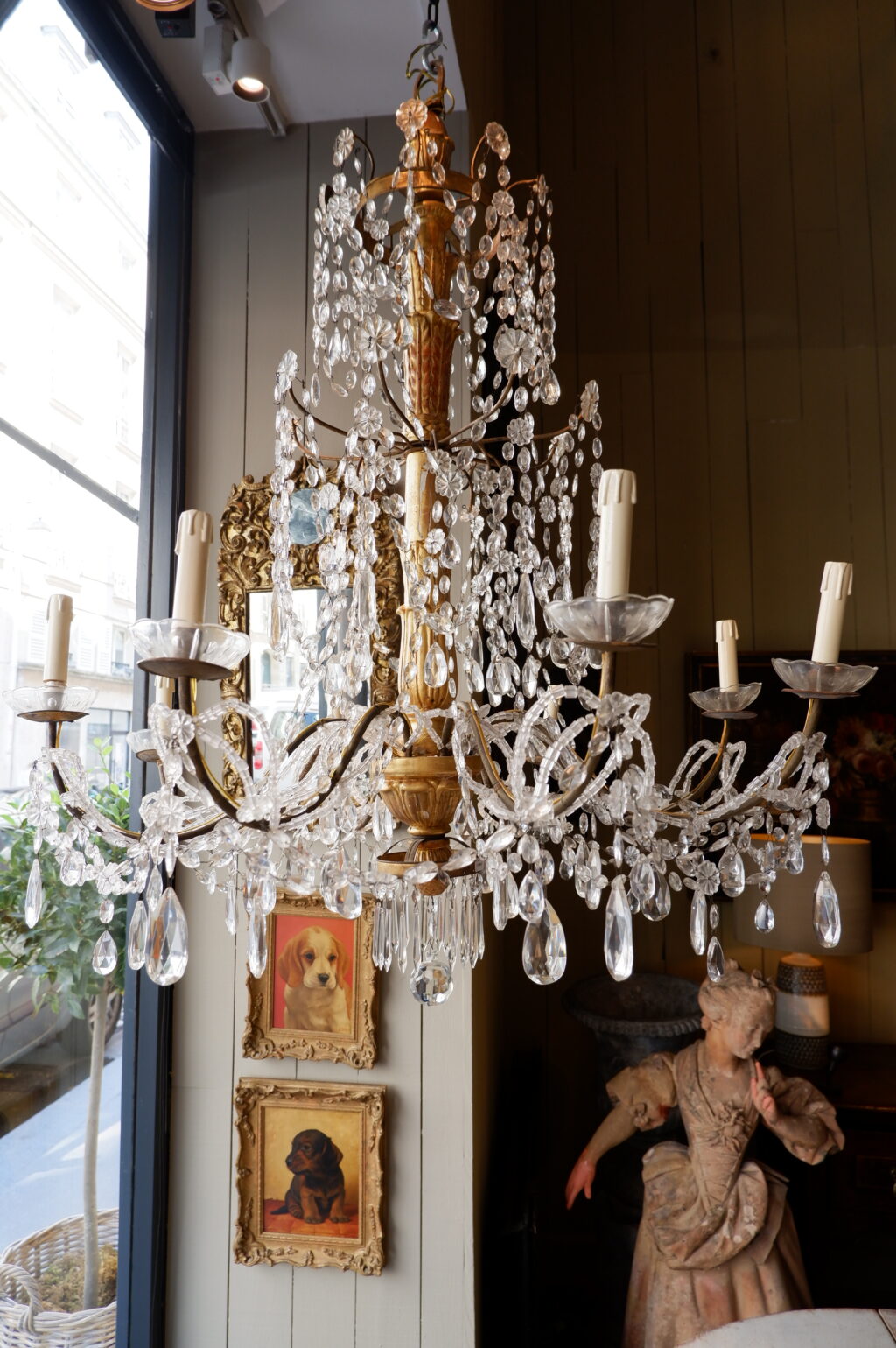 GRAND LUSTRE GENOIS XL BOIS DORE ET CRISTAL TAILLE MILIEU XIXE – Image 6