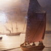 Huile sur toile Vue nocturne d'un port en Norvège par Johan Christian Clausen Dahl ca.1857 – Image 3