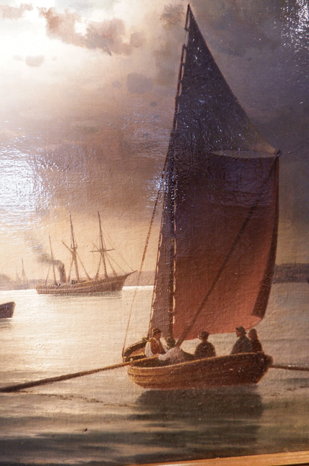 Huile sur toile Vue nocturne d'un port en Norvège par Johan Christian Clausen Dahl ca.1857 – Image 3