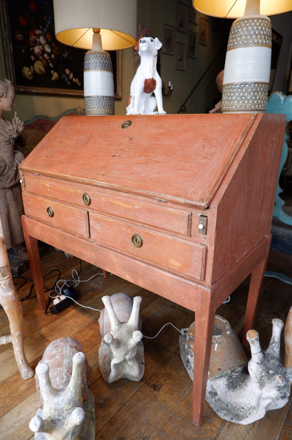 Elégant bureau scriban gustavien patine rouge pâle ca.1800 – Image 8