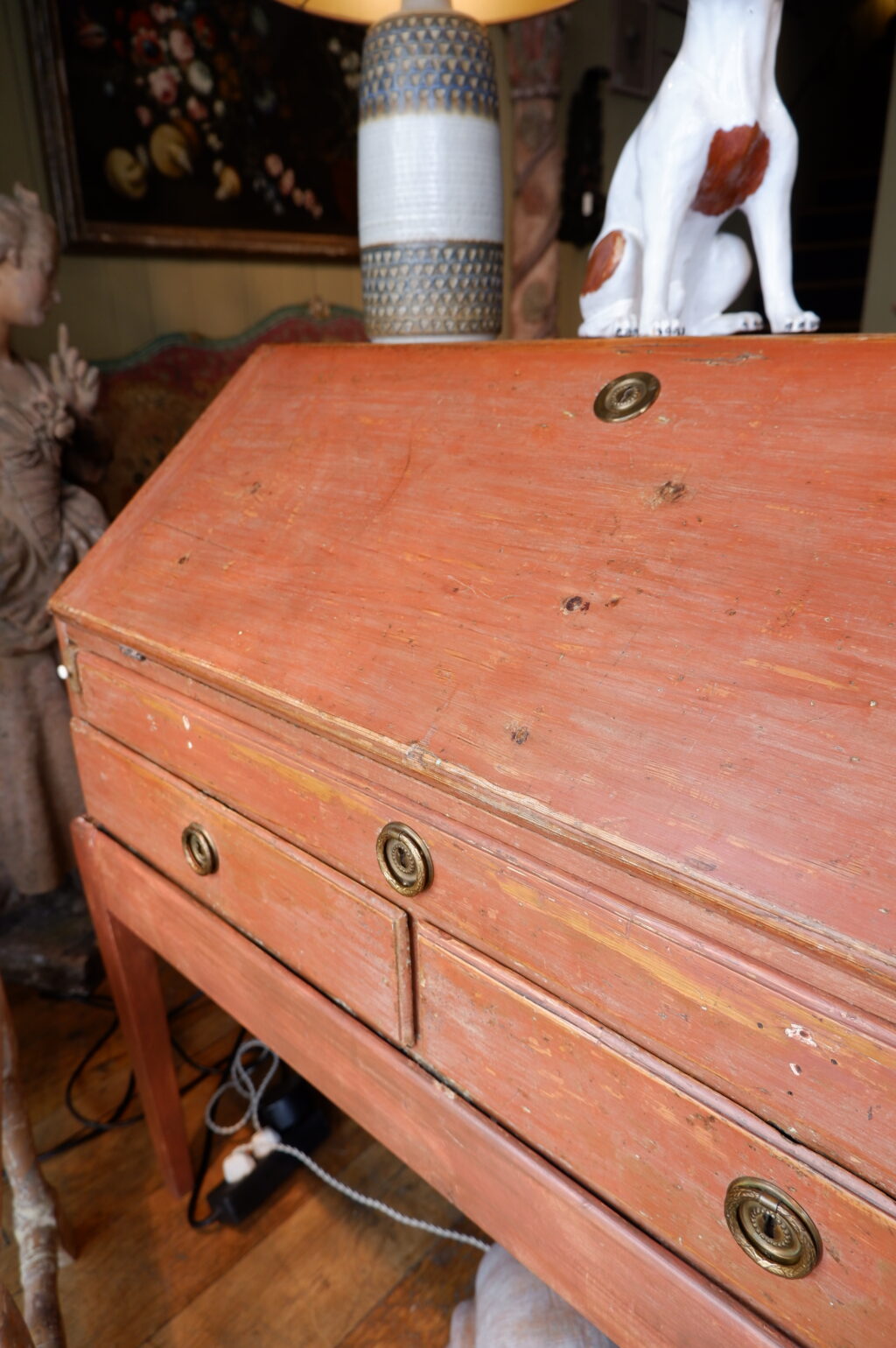 Elégant bureau scriban gustavien patine rouge pâle ca.1800 – Image 6