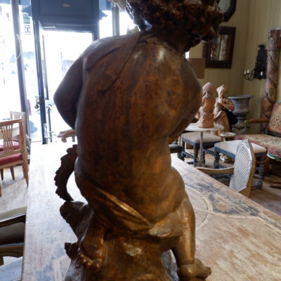 Milieu de fontaine en fonte patine bronze “putto et l’alligator ” ca.1880