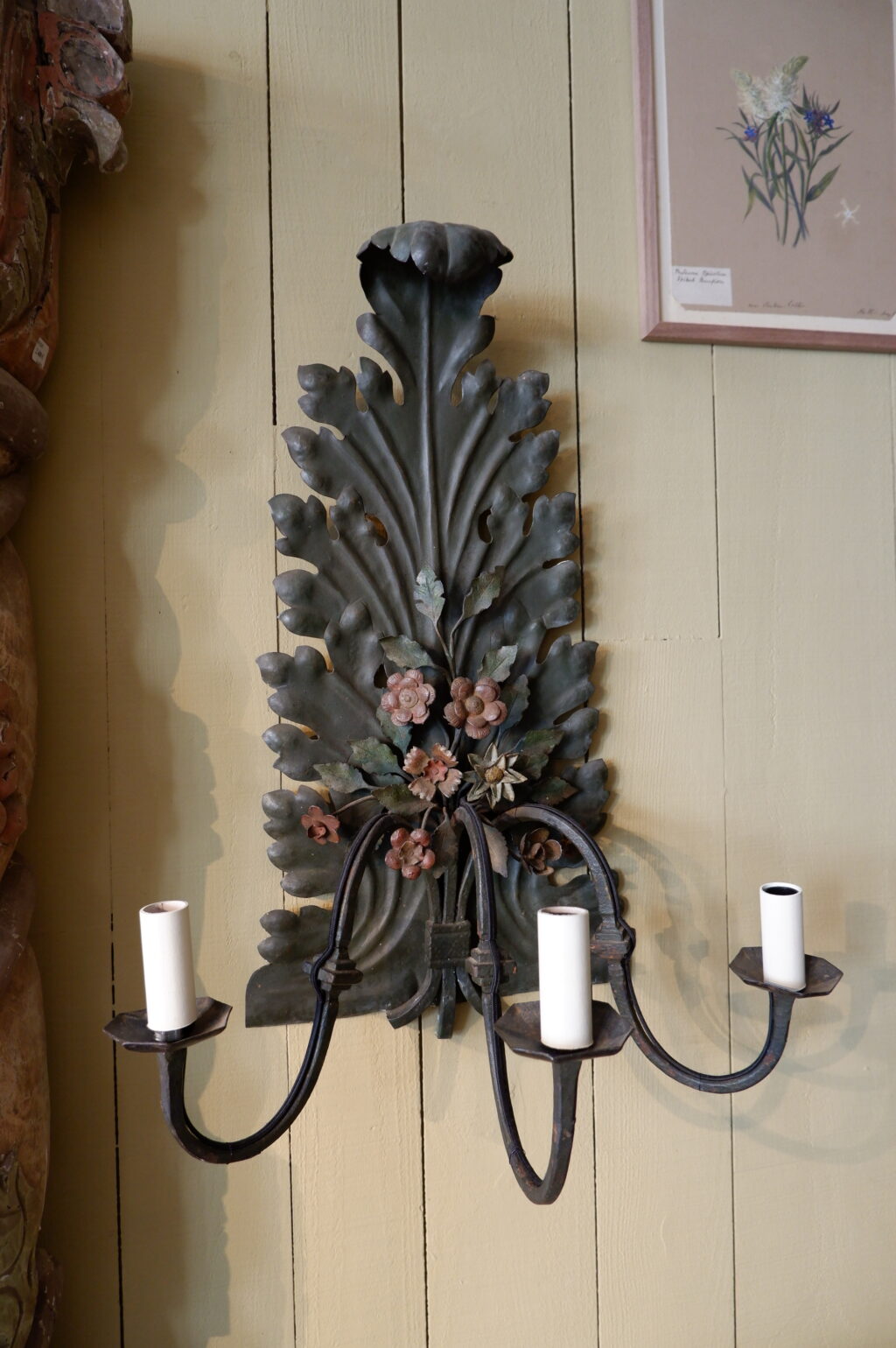 Pair of large 3-arm sconces in painted iron ca.1900 - Image 3