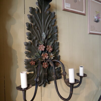 Pair of large 3-arm sconces in painted iron ca.1900