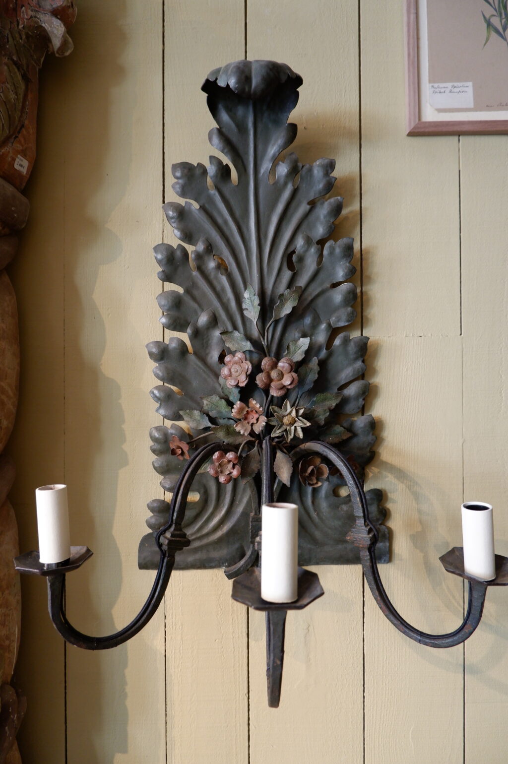 Pair of large 3-arm sconces in painted iron ca.1900