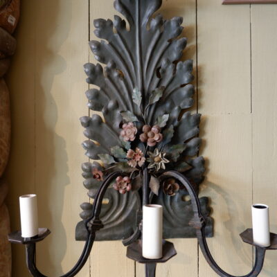 Pair of large 3-arm sconces in painted iron ca.1900