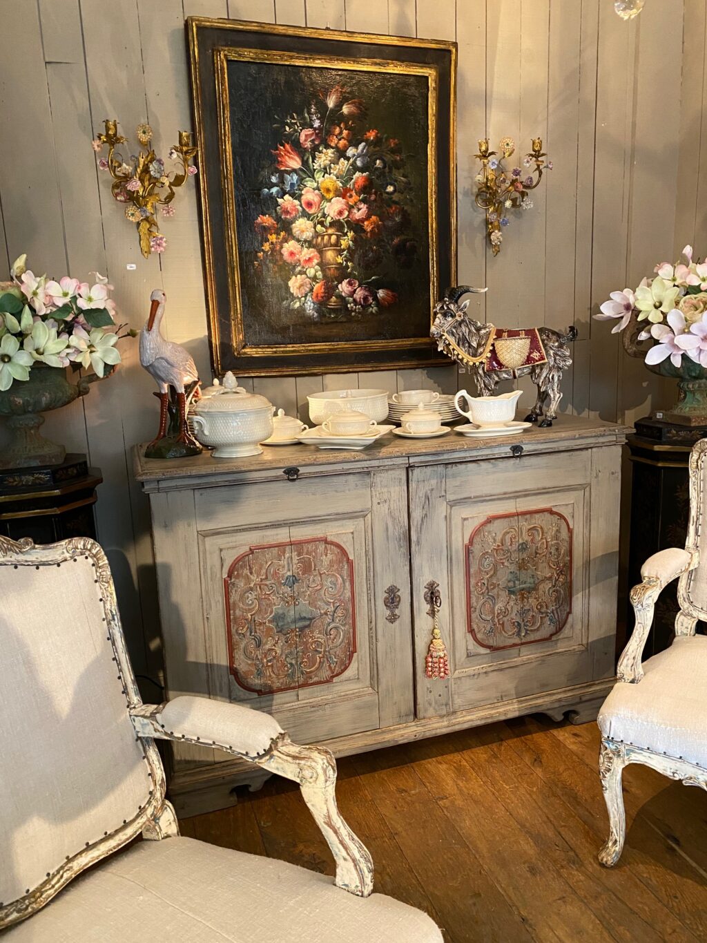 Buffet toscan en bois peint décor baroque ca.1890 – Image 2