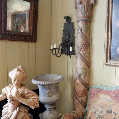 Pair of large polychrome carved wood half-columns ca.1800