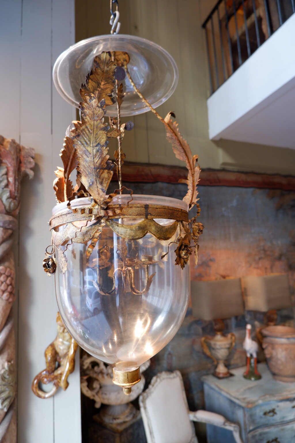 Elegant faux pair of glass &amp; gilt bronze pendant lights Ca.1890 - Image 9