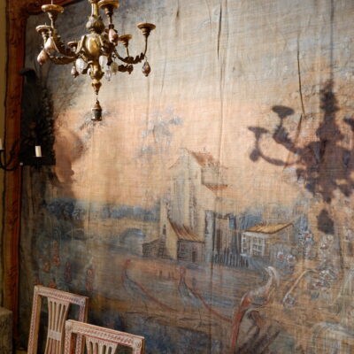 Large 18th century painted canvas - pastel tones