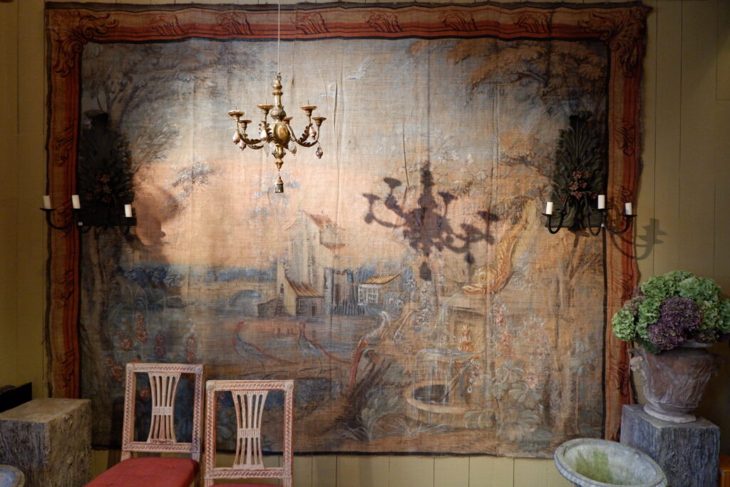 Grande toile peinte d'époque XVIIIe - tons pastels