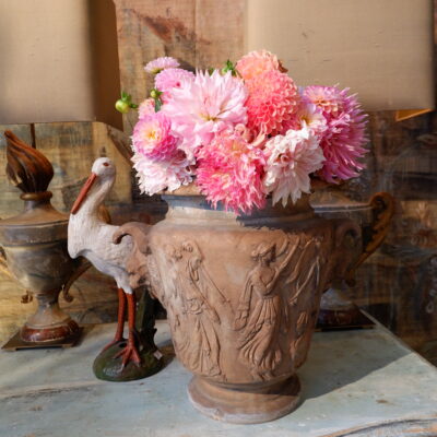 Suite of 6 Neoclassical terracotta vases with lion's head handles ca.1880