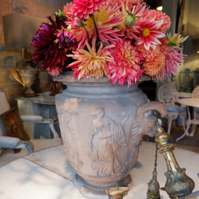 Suite of 6 Neoclassical terracotta vases with lion's head handles ca.1880