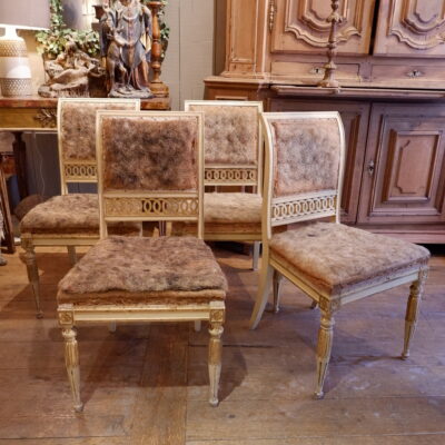 Suite of 4 Gustavian chairs ivory & gold lacquer ca.1870