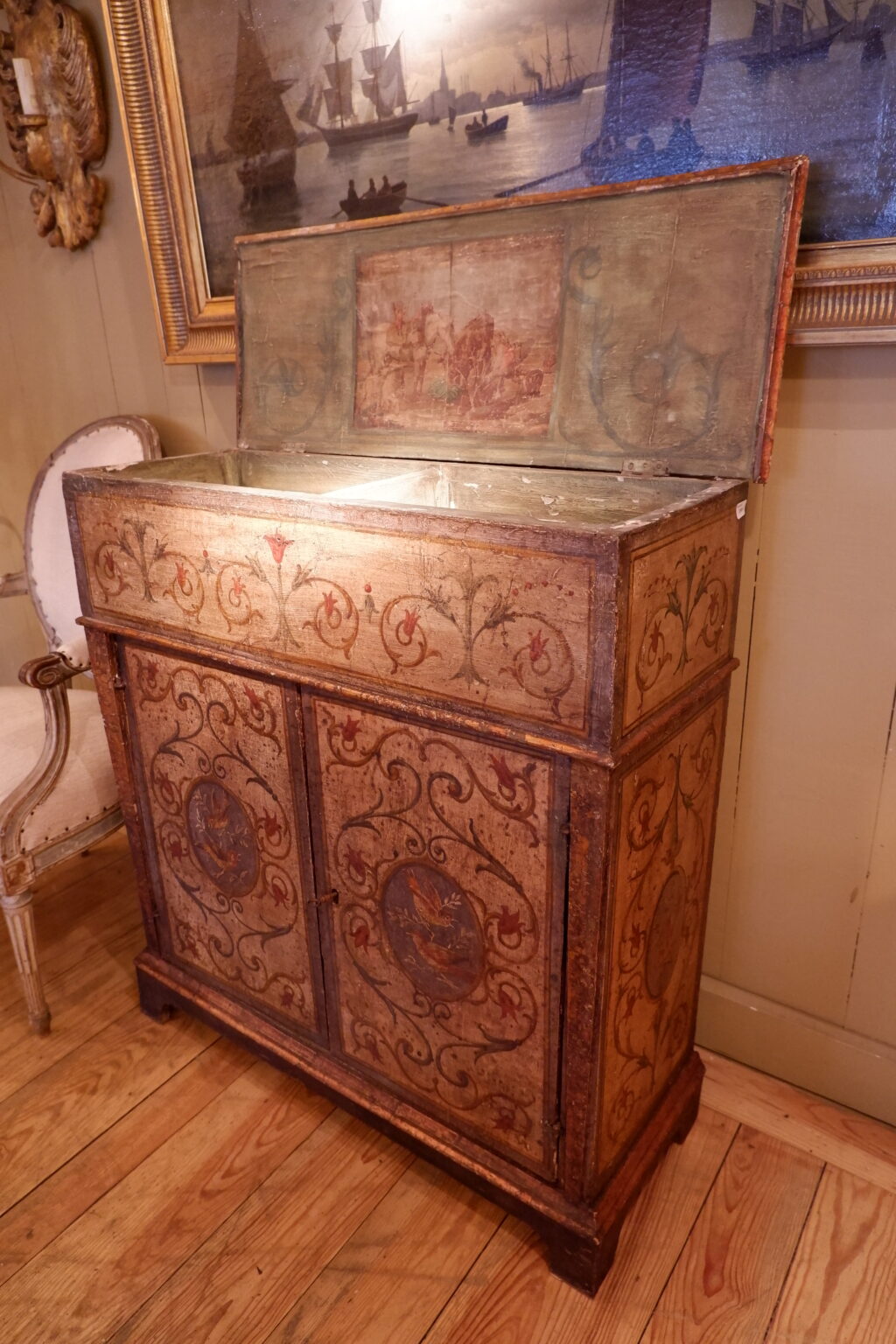 Petit meuble en bois peint "décor aux oiseaux" - Italie ca.1800 – Image 3