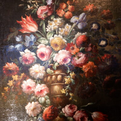 Italian still life painting "BOUQUET OF FLOWERS ON BLACK BACKGROUND" Padova school 18th century