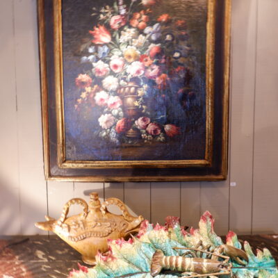 Italian still life painting "BOUQUET OF FLOWERS ON BLACK BACKGROUND" Padova school 18th century