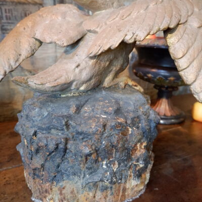 Painted cast-iron fountain center featuring a swan with spread wings on a rock late 19th century