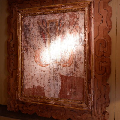 Fragment de toile peinte suédoise et son cadre en bois peint ca.1800