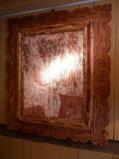 Fragment de toile peinte suédoise et son cadre en bois peint ca.1800