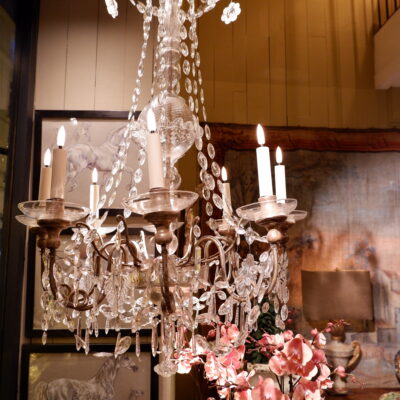 PAIR OF LARGE ITALIAN CHANDELIERS IN BLOWN GLASS AND CRYSTAL, MID-19TH CENTURY