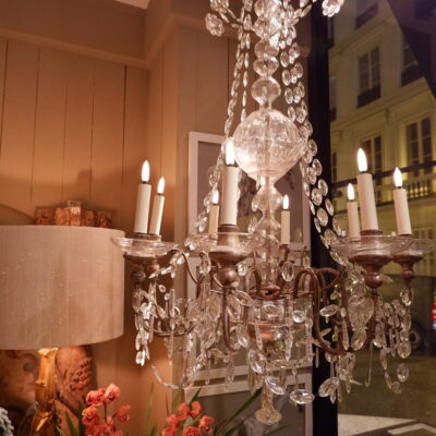 PAIRE DE GRANDS LUSTRES ITALIEN EN VERRE SOUFFLE ET CRISTAL MILIEU XIXE