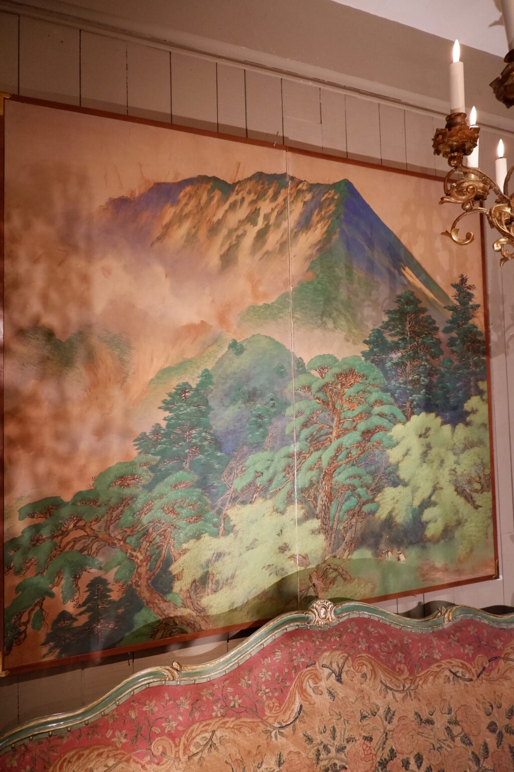 Paravent japonais à deux feuilles de la période Taisho-showa "paysage de montagne" début XIXe – Image 13