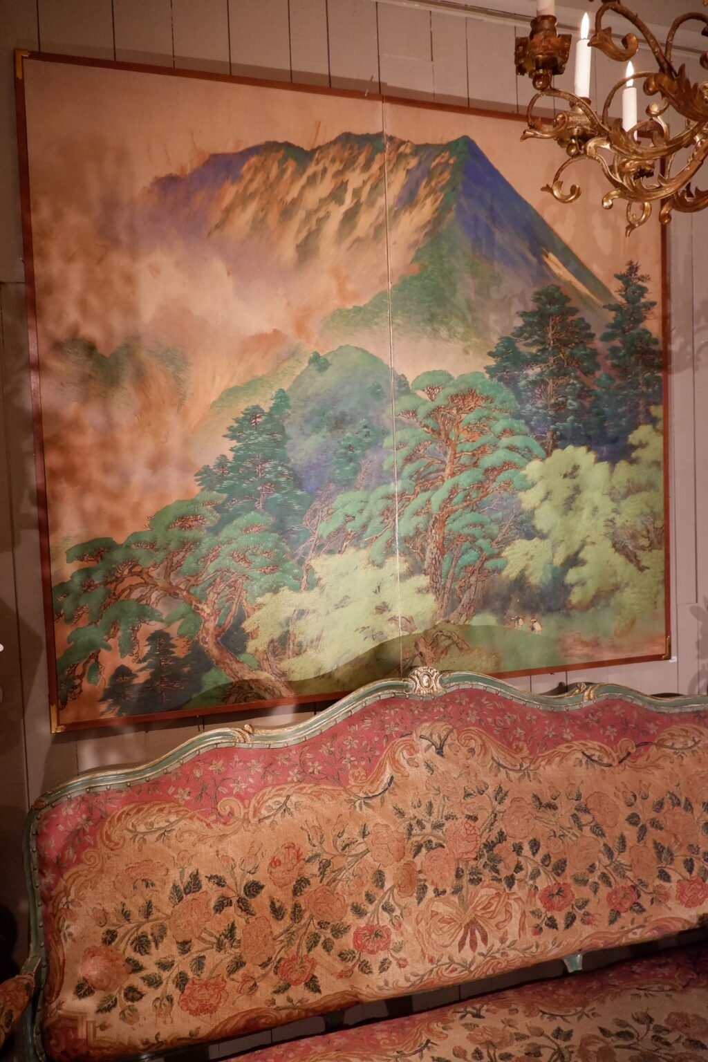 Paravent japonais à deux feuilles de la période Taisho-showa "paysage de montagne" début XIXe – Image 11