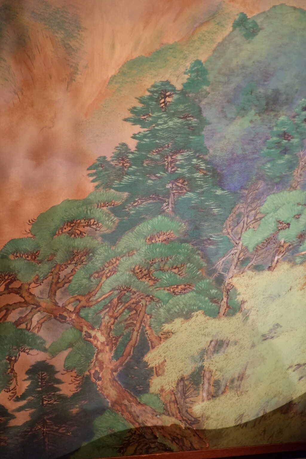 Paravent japonais à deux feuilles de la période Taisho-showa "paysage de montagne" début XIXe