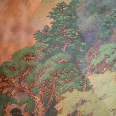 Paravent japonais à deux feuilles de la période Taisho-showa “paysage de montagne” début XIXe
