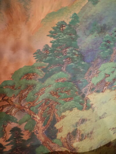 Paravent japonais à deux feuilles de la période Taisho-showa “paysage de montagne” début XIXe