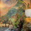 Paravent japonais à deux feuilles de la période Taisho-showa "paysage de montagne" début XIXe – Image 7
