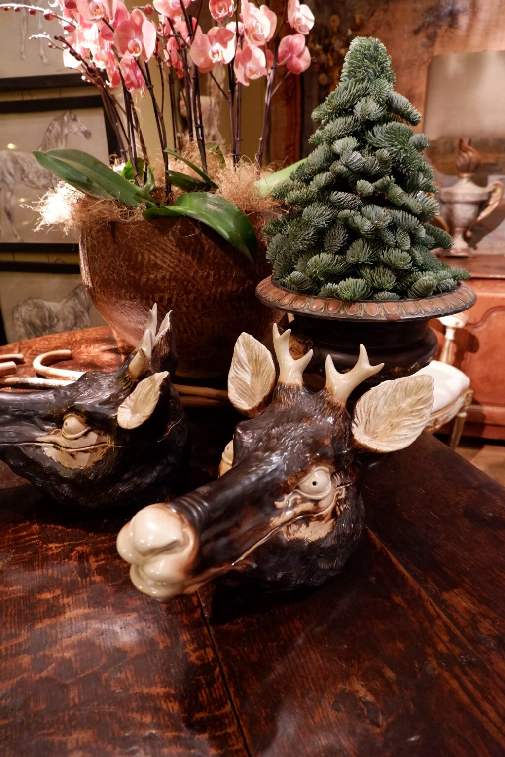 Paire de terrines en porcelaine "têtes de cerfs" par la manufacture italienne - fin XIXe – Image 5