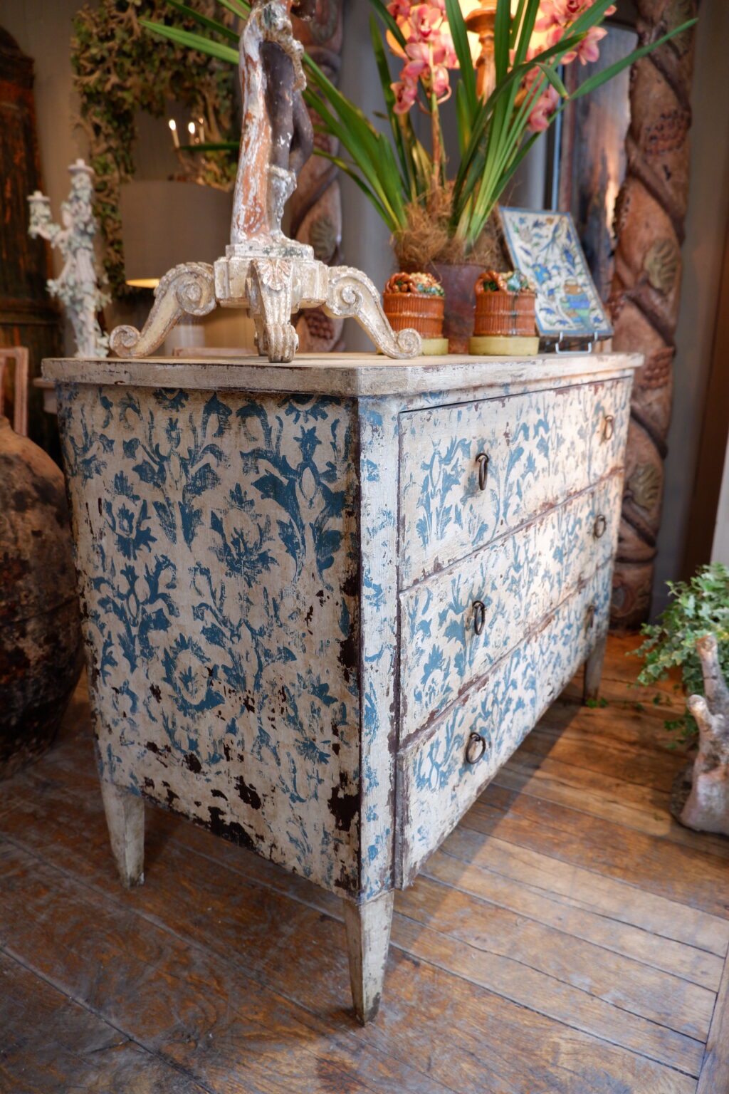 3-drawer chest of drawers with blue-on-white painted decoration - 20th century - Image 3