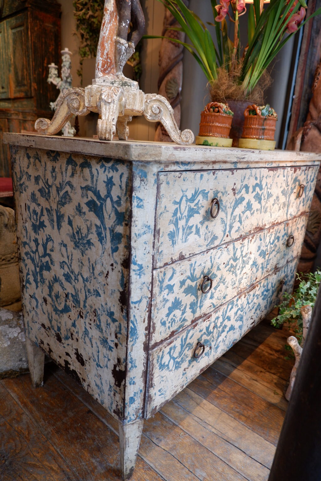 3-drawer chest of drawers with blue-on-white painted decoration - 20th century - Image 5