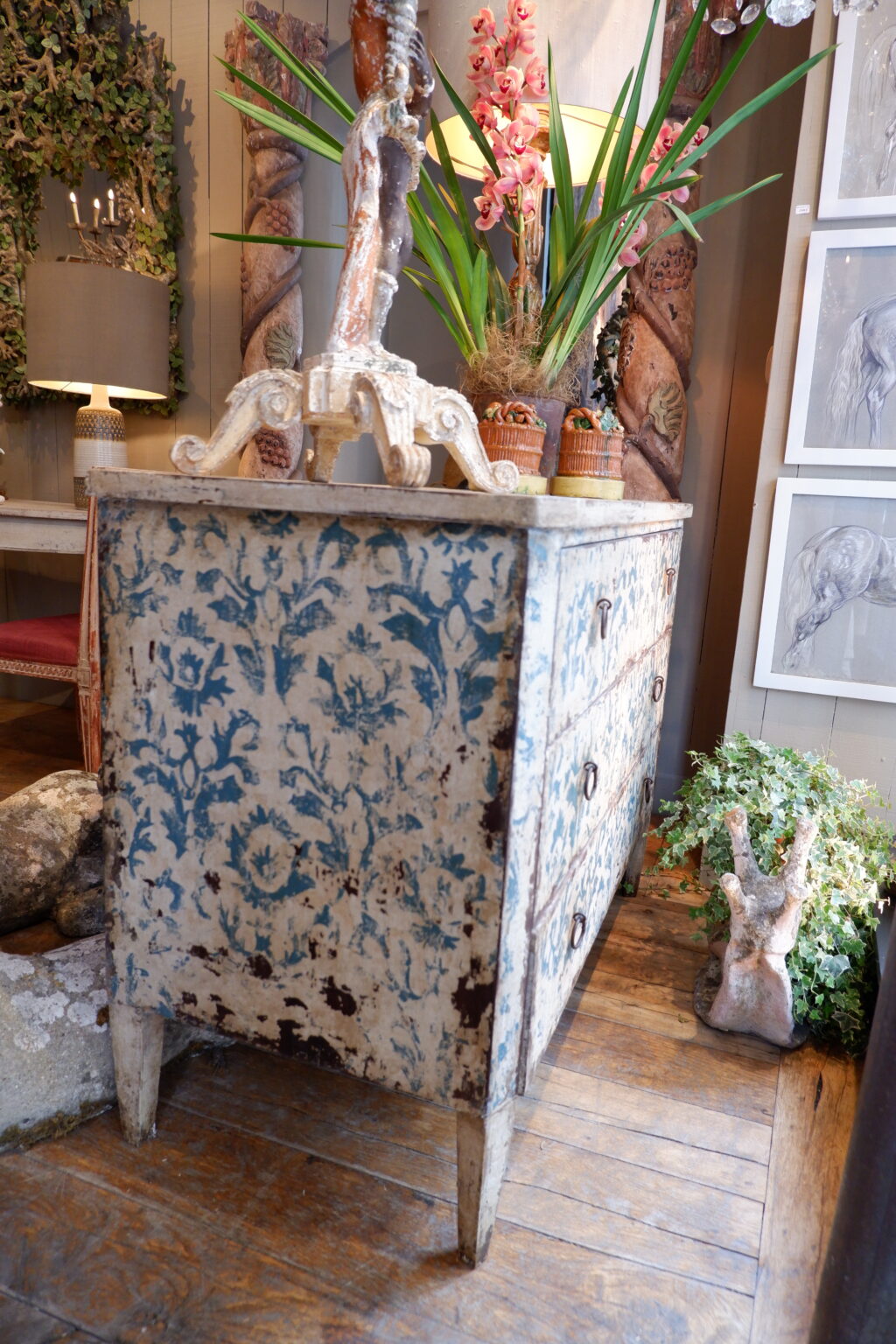 3-drawer chest of drawers with blue-on-white painted decoration - 20th century - Image 6