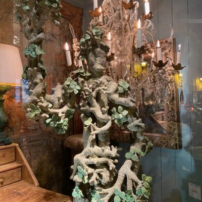 Large three-light "arbres feuilles vertes" candelabra by Edouard Chevalier