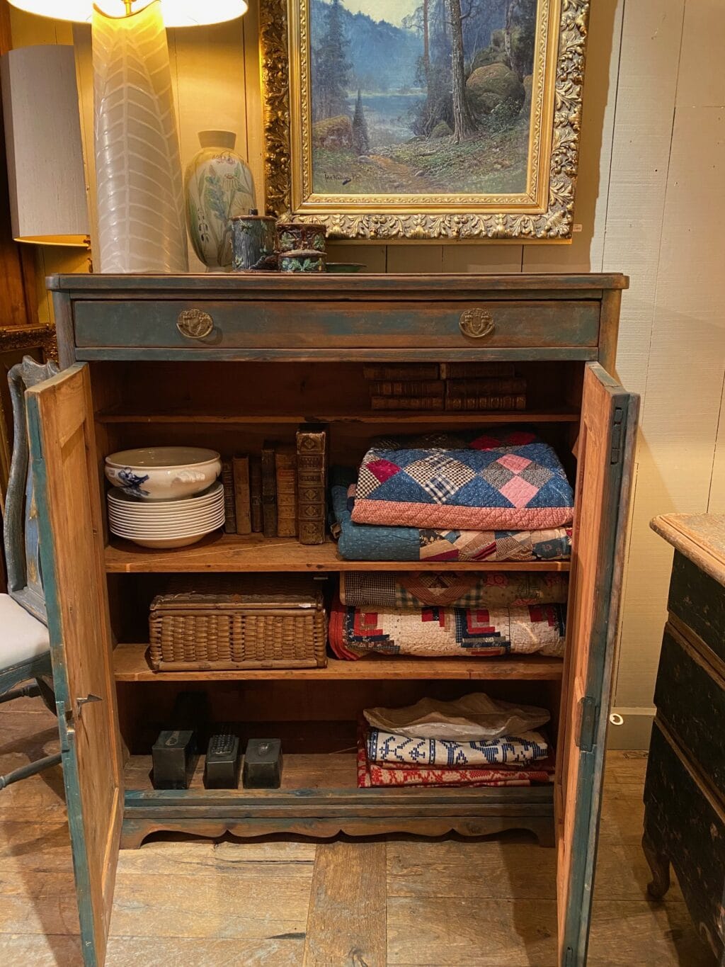 2-door Swedish sideboard, gadrooned decoration, blue patina, ca.1800 - Image 4